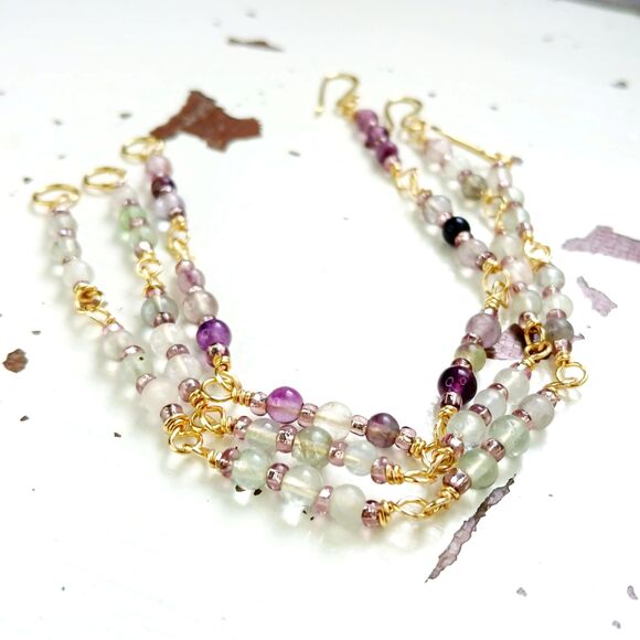 Rainbow Fluorite Crystal Beaded Bracelet, Gemstone Bracelet, 7" 1 PC - Picture 1 of 6